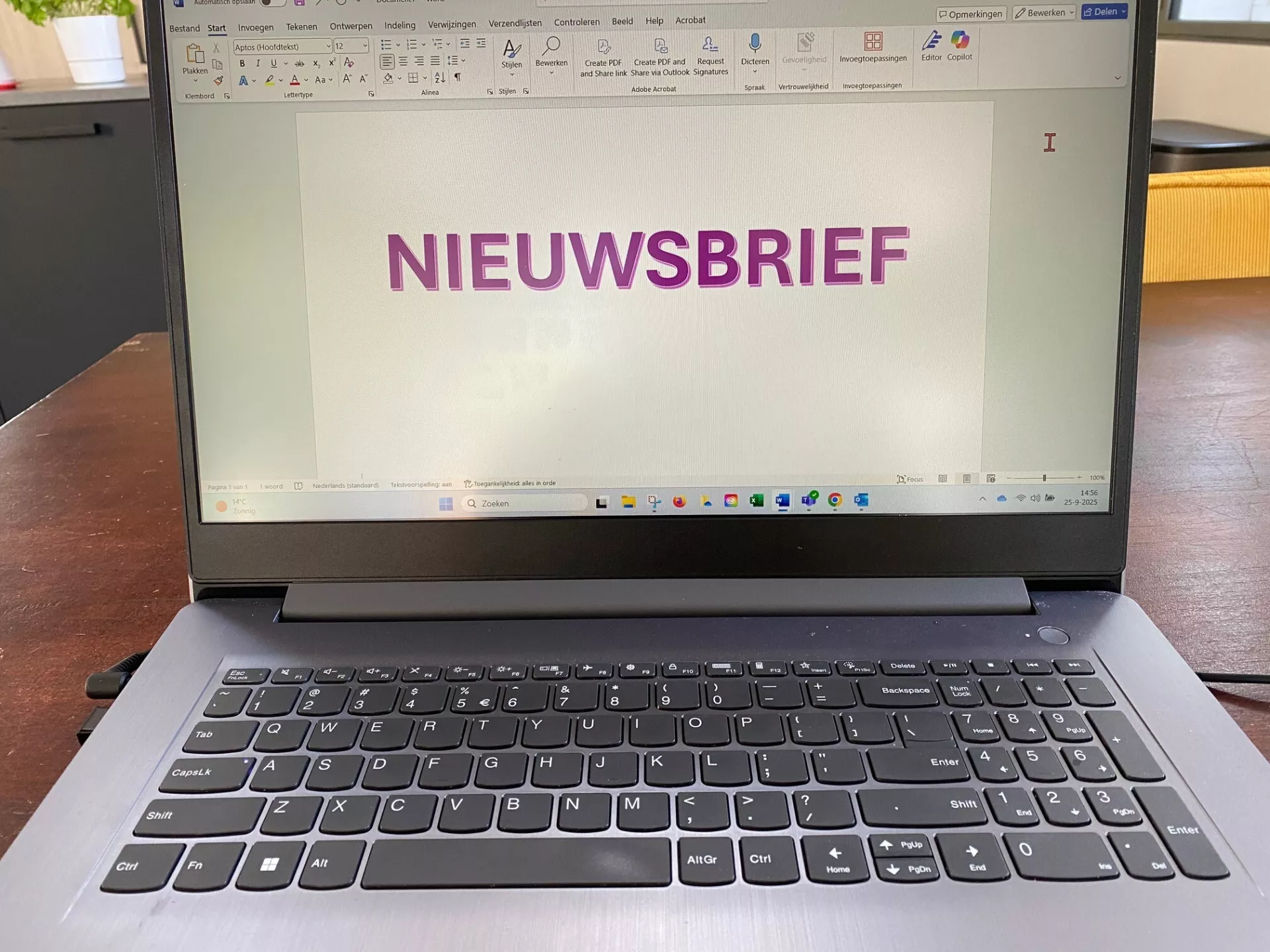 Nieuwsbrief op scherm laptop