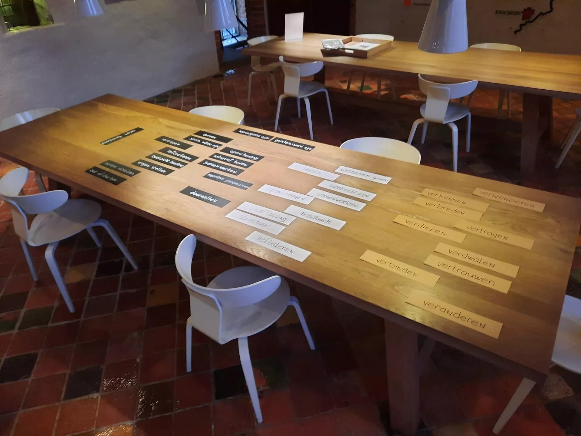 Onderwijs - Visie Verbinding Verbeelding - leergemeenschap - tafel met tekstbordjes