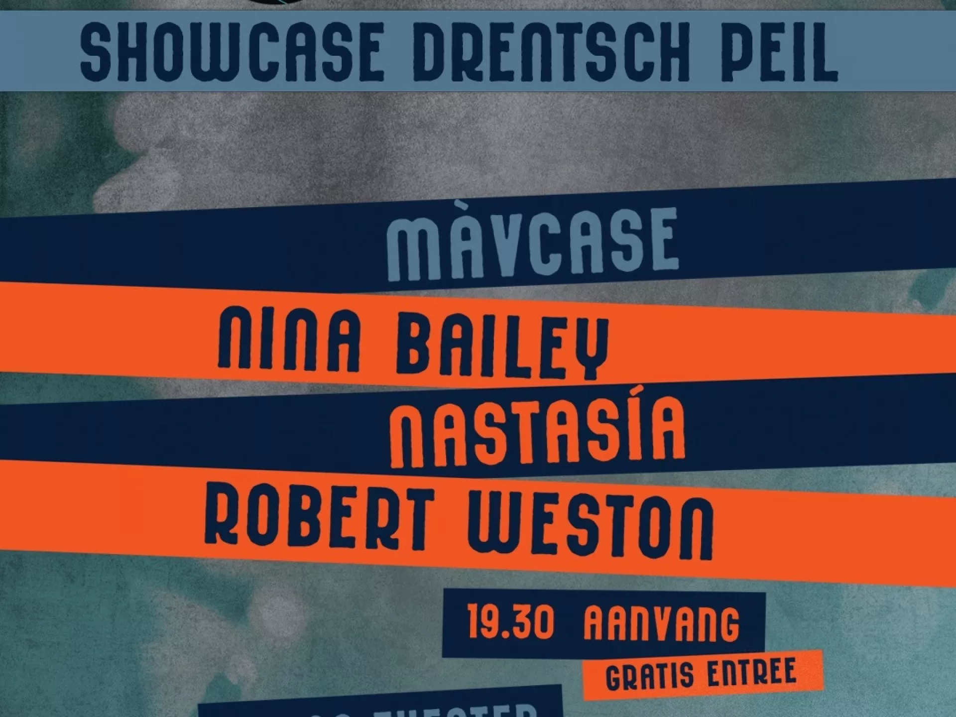 Poster voor "The Bake Shop" showcase op 19 december in AA Theater, Groningen.