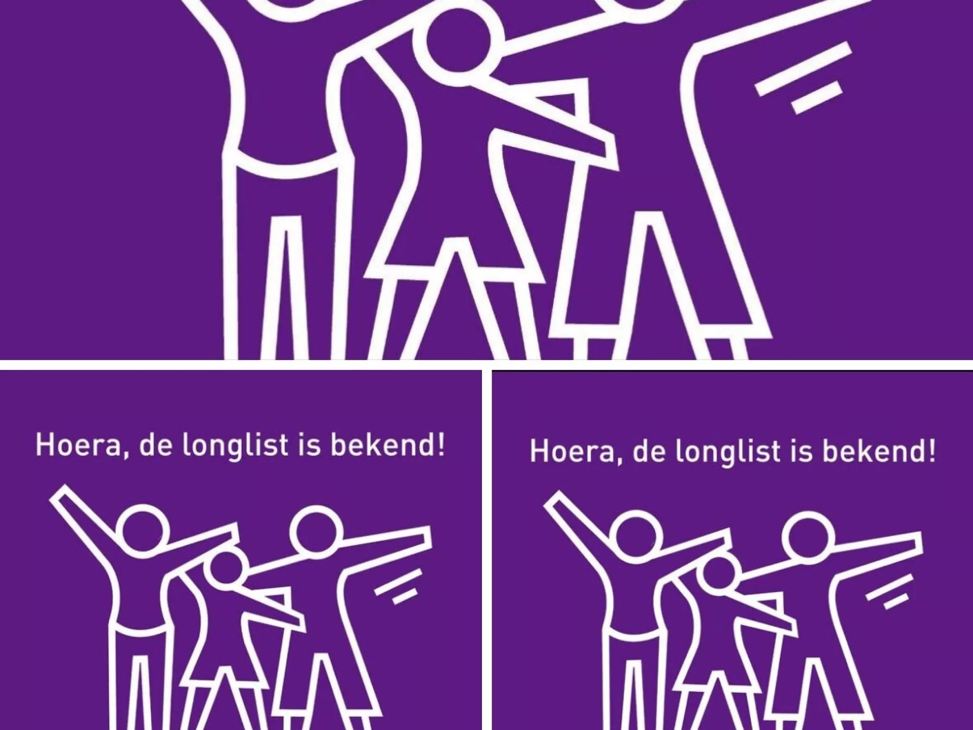 Logo met drie poppetjes met daarnaast de tekst "De longlist is bekend".