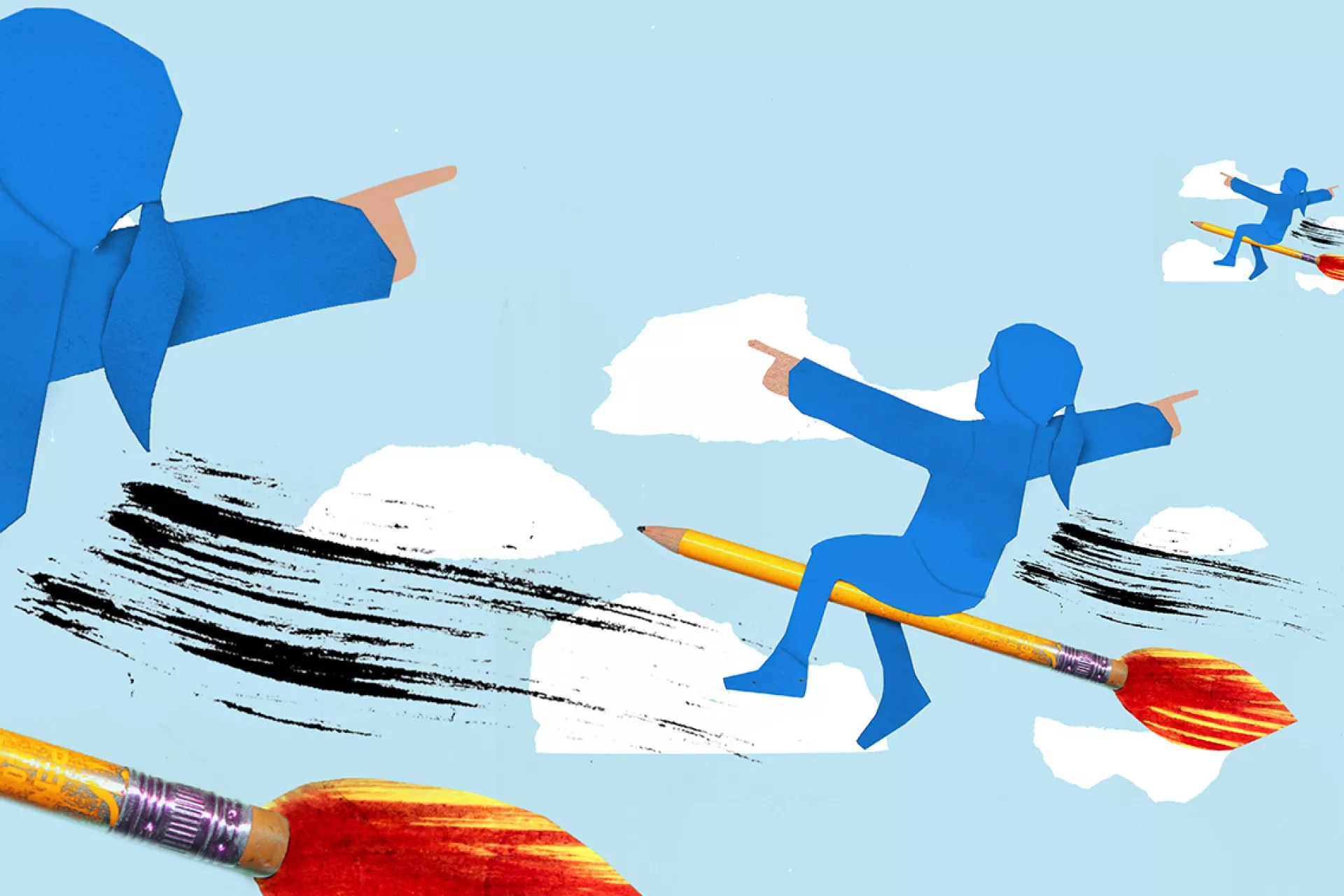 Beeld Krachtstof, poppetjes op vlammende potloden