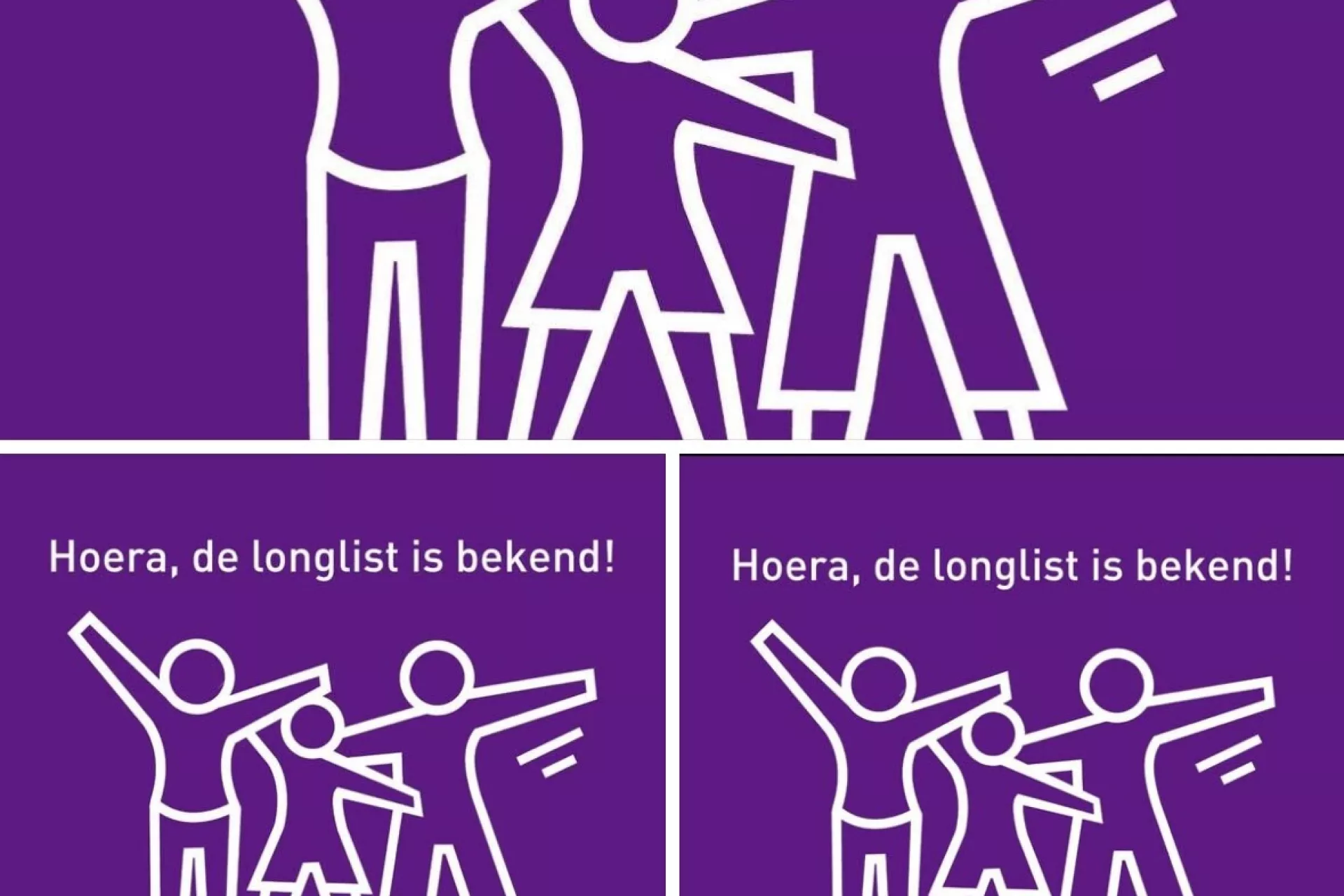 Logo met drie poppetjes met daarnaast de tekst "De longlist is bekend".